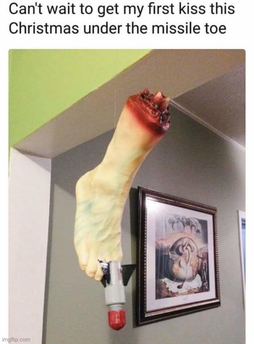 Missile toe | image tagged in missile,toes,mistletoe | made w/ Imgflip meme maker