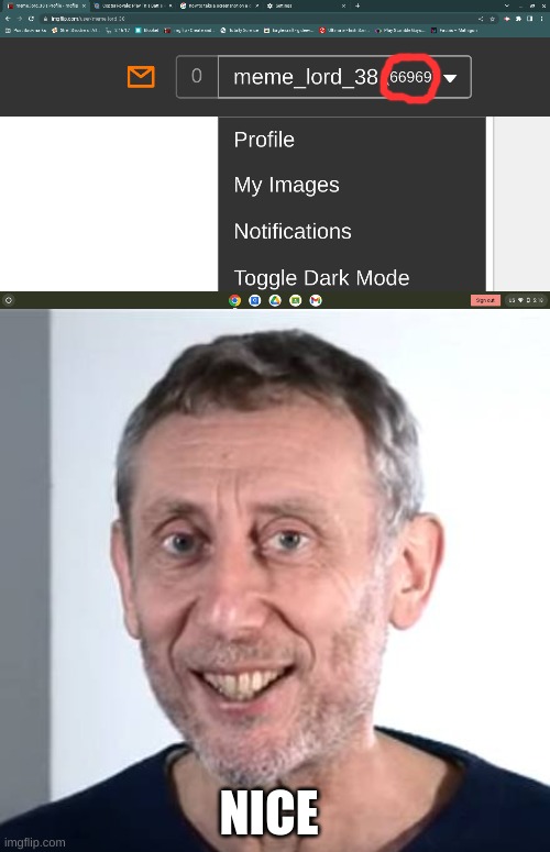 A real screenshot I took | NICE | image tagged in nice michael rosen | made w/ Imgflip meme maker