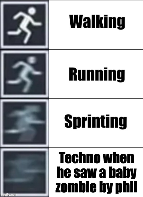 Very Fast | Techno when he saw a baby zombie by phil | image tagged in very fast,rip,technoblade,rip technobalde | made w/ Imgflip meme maker