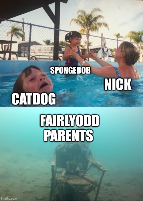 Swimming Pool Kids | SPONGEBOB; NICK; CATDOG; FAIRLYODD PARENTS | image tagged in swimming pool kids | made w/ Imgflip meme maker