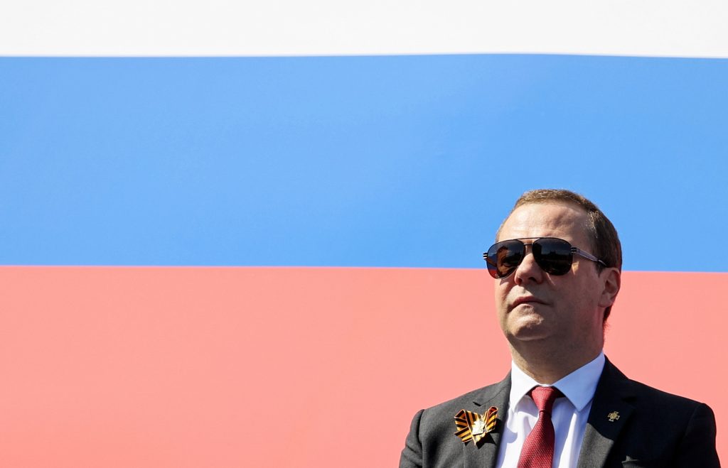 High Quality Cool Medvedev with Russian flag Blank Meme Template