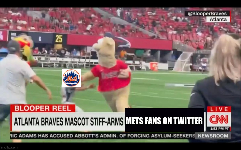 Braves mascot destroying people on twitter, per report | METS FANS ON TWITTER | image tagged in baseball,mascot | made w/ Imgflip meme maker