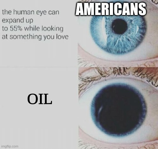 USA USA! | AMERICANS; OIL | image tagged in eye pupil expand,usa,oil | made w/ Imgflip meme maker