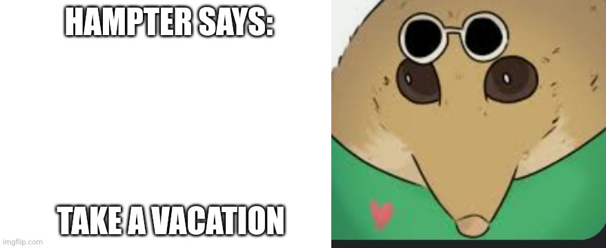 Hampter Quote #7 | HAMPTER SAYS:; TAKE A VACATION | image tagged in hampter,quotes | made w/ Imgflip meme maker