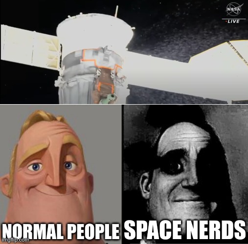 for context, thats an important coolant/fuel leaking from the lifeboat soyuz on the I.S.S | NORMAL PEOPLE; SPACE NERDS | image tagged in traumatized mr incredible,well shit,international space station | made w/ Imgflip meme maker