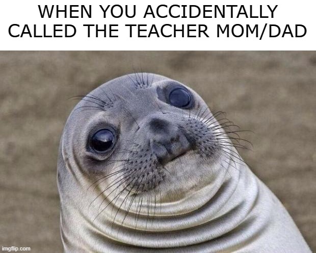 oh, no. | WHEN YOU ACCIDENTALLY CALLED THE TEACHER MOM/DAD | image tagged in memes,awkward moment sealion | made w/ Imgflip meme maker