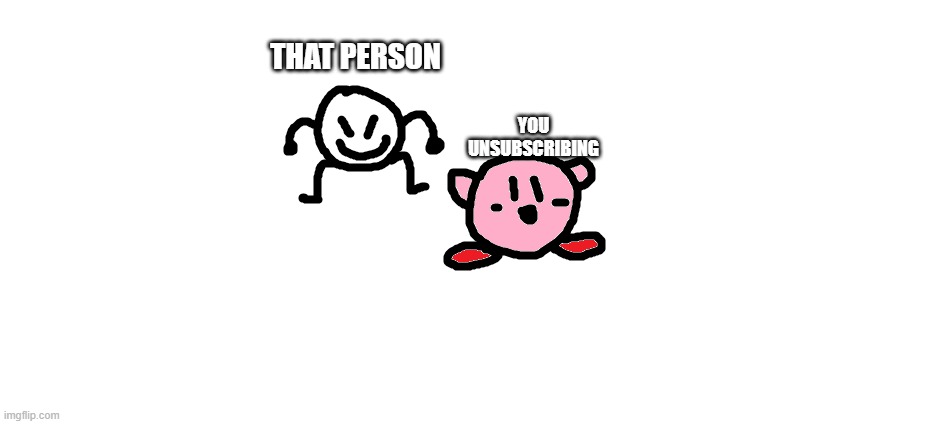 bob and kirbo | THAT PERSON YOU UNSUBSCRIBING | image tagged in bob and kirbo | made w/ Imgflip meme maker