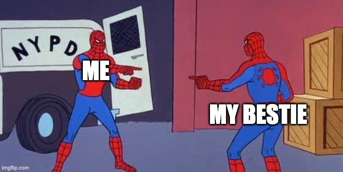 Anyone else? | ME; MY BESTIE | image tagged in spider man double | made w/ Imgflip meme maker