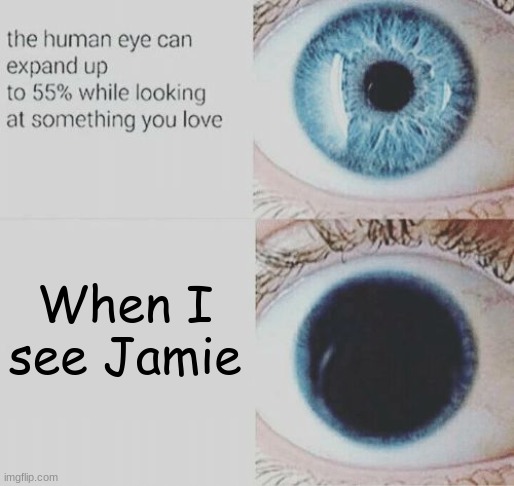 teehee I love this man lol | When I see Jamie | image tagged in eye pupil expand | made w/ Imgflip meme maker