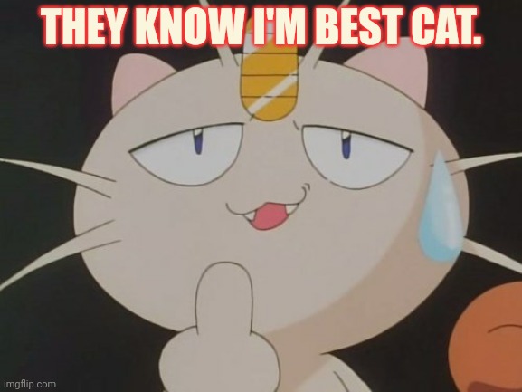 Pokémon Meowth middle finger | THEY KNOW I'M BEST CAT. | image tagged in pok mon meowth middle finger | made w/ Imgflip meme maker