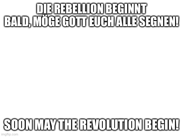 DIE REBELLION BEGINNT BALD, MÖGE GOTT EUCH ALLE SEGNEN! SOON MAY THE REVOLUTION BEGIN! | image tagged in guten tag | made w/ Imgflip meme maker