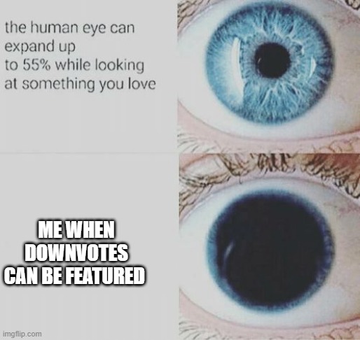 Yep | ME WHEN DOWNVOTES CAN BE FEATURED | image tagged in eye pupil expand | made w/ Imgflip meme maker