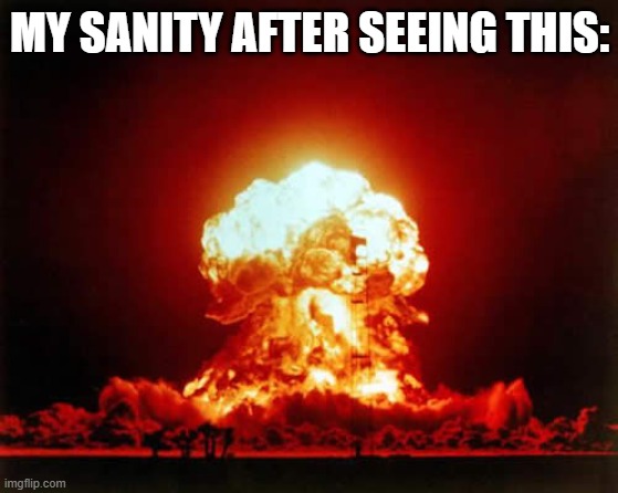 Nuclear Explosion Meme | MY SANITY AFTER SEEING THIS: | image tagged in memes,nuclear explosion | made w/ Imgflip meme maker