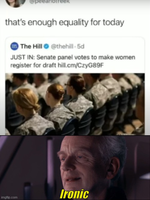 Very Ironic | Ironic | image tagged in palpatine ironic,memes,shitpost,feminist,oh wow are you actually reading these tags | made w/ Imgflip meme maker