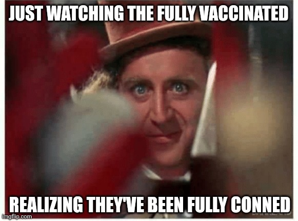 It's quite a show. | JUST WATCHING THE FULLY VACCINATED; REALIZING THEY'VE BEEN FULLY CONNED | image tagged in willy wonka radicalized | made w/ Imgflip meme maker