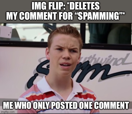 This is stupid | IMG FLIP: *DELETES MY COMMENT FOR “SPAMMING”*; ME WHO ONLY POSTED ONE COMMENT | image tagged in you guys are getting paid,imgflip,memes | made w/ Imgflip meme maker