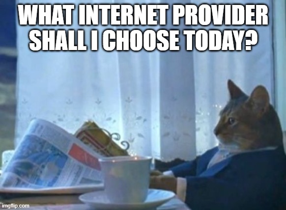 I Should Buy A Boat Cat | WHAT INTERNET PROVIDER SHALL I CHOOSE TODAY? | image tagged in memes,i should buy a boat cat | made w/ Imgflip meme maker