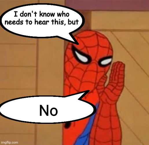 Spider Man I don't know who needs to hear this | No | image tagged in spider man i don't know who needs to hear this | made w/ Imgflip meme maker