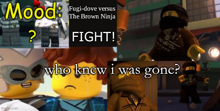 FDVTBN Temp 2.1 | ? who knew i was gone? | image tagged in fdvtbn temp 2 1 | made w/ Imgflip meme maker