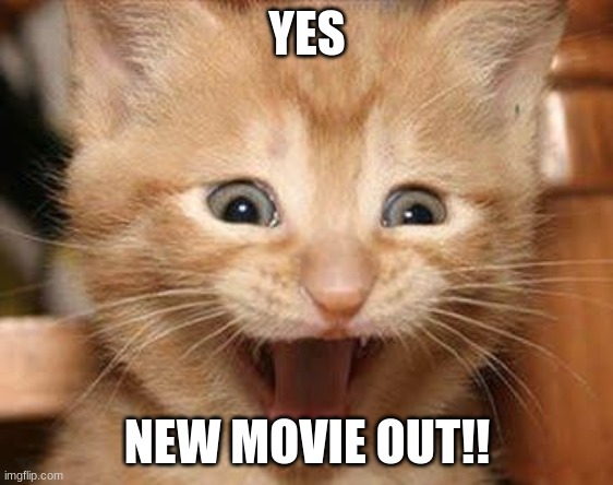 Excited Cat Meme | YES NEW MOVIE OUT!! | image tagged in memes,excited cat | made w/ Imgflip meme maker