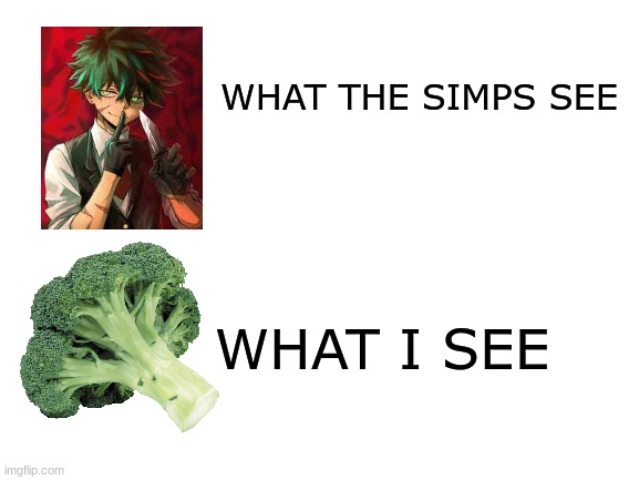 just me thoo..... | WHAT THE SIMPS SEE; WHAT I SEE | image tagged in blank white template,deku,ha ha ha ha | made w/ Imgflip meme maker