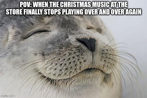 Satisfied Seal | POV: WHEN THE CHRISTMAS MUSIC AT THE STORE FINALLY STOPS PLAYING OVER AND OVER AGAIN | image tagged in memes,satisfied seal,music,christmas,its finally over | made w/ Imgflip meme maker