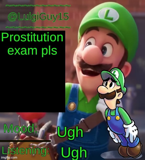 @LuigiGuy15’s Template | Prostitution exam pls; Ugh; Ugh | image tagged in luigiguy15 s template | made w/ Imgflip meme maker