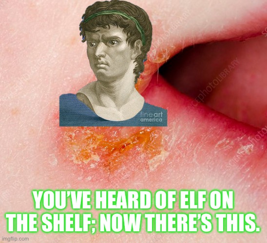 Brutus on the cutis | YOU’VE HEARD OF ELF ON THE SHELF; NOW THERE’S THIS. | image tagged in brutus on the cutis | made w/ Imgflip meme maker
