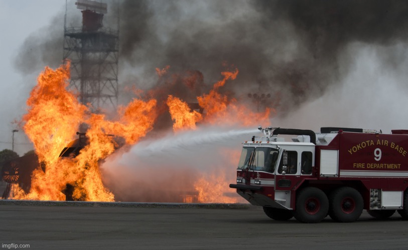 is for bubo | image tagged in fire truck putting out fire | made w/ Imgflip meme maker
