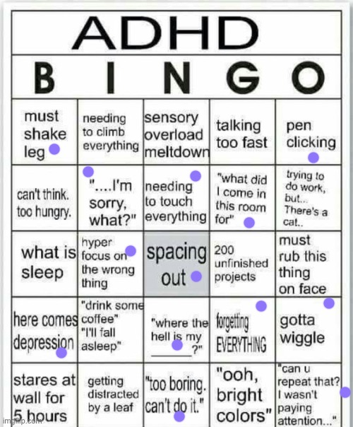 I dont think I have ADHD but i have some of the symptoms sooo | image tagged in adhd bingo | made w/ Imgflip meme maker