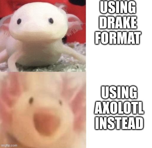 heh | USING DRAKE FORMAT; USING AXOLOTL INSTEAD | image tagged in axolotl,cat,axoltolcat,blank drake format,axolotl drake,axolotl is better than u | made w/ Imgflip meme maker