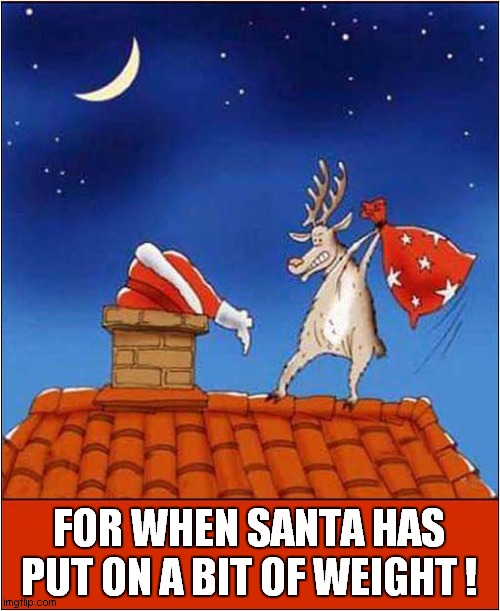 The 'Sack Of Encouragement ' ! | FOR WHEN SANTA HAS PUT ON A BIT OF WEIGHT ! | image tagged in fat,santa,reindeer,encouragement | made w/ Imgflip meme maker