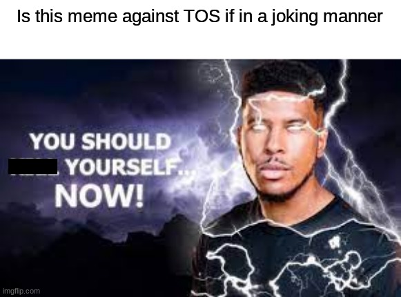 You Should Kill Yourself NOW! | Is this meme against TOS if in a joking manner | image tagged in you should kill yourself now | made w/ Imgflip meme maker