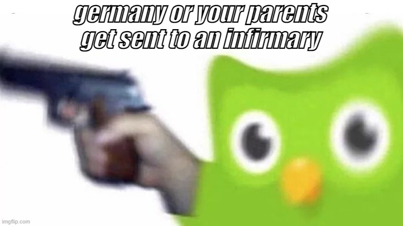 uh oh | germany or your parents get sent to an infirmary | image tagged in duolingo gun,germany | made w/ Imgflip meme maker