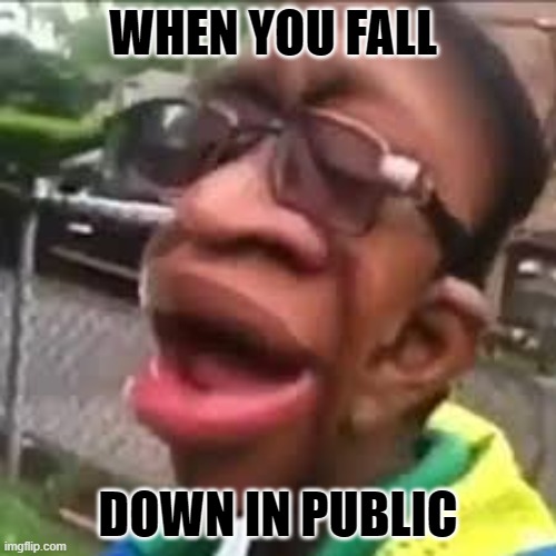embarrasment | WHEN YOU FALL; DOWN IN PUBLIC | image tagged in funny | made w/ Imgflip meme maker