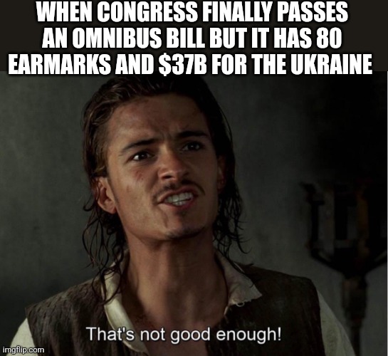 WHEN CONGRESS FINALLY PASSES AN OMNIBUS BILL BUT IT HAS 80 EARMARKS AND $37B FOR THE UKRAINE | image tagged in funny memes | made w/ Imgflip meme maker