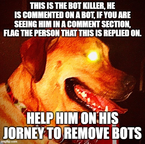 Then Perish Pupper | THIS IS THE BOT KILLER, HE IS COMMENTED ON A BOT, IF YOU ARE SEEING HIM IN A COMMENT SECTION, FLAG THE PERSON THAT THIS IS REPLIED ON. HELP HIM ON HIS JORNEY TO REMOVE BOTS | image tagged in then perish pupper | made w/ Imgflip meme maker