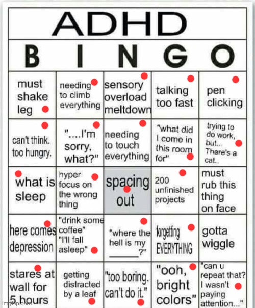 So,  pretty much everything | image tagged in adhd bingo | made w/ Imgflip meme maker