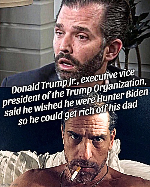 LOL yeah, he actually said that. The irony goes to 11. Hypocrisy too. | Donald Trump Jr., executive vice
president of the Trump Organization,
said he wished he were Hunter Biden
so he could get rich off his dad | image tagged in don trump jr coked up facing left,gop hypocrite,conservative hypocrisy,irony meter,pegged,hitler laugh | made w/ Imgflip meme maker