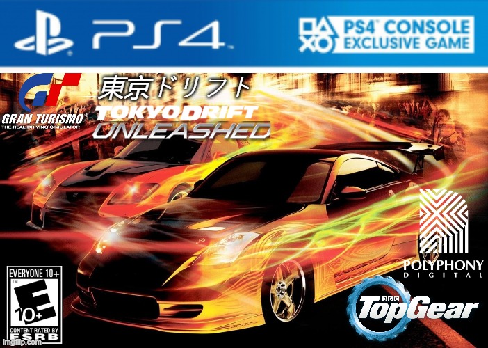 Epic High-Adrenaline racing game where the stakes just get higher and higher | 東京ドリフト | image tagged in racing,ps4,gran turismo,playstation,fake game,concept | made w/ Imgflip meme maker