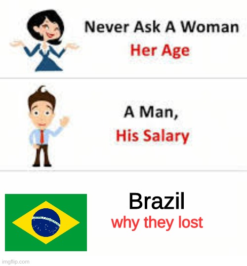 WHY THO? | Brazil; why they lost | image tagged in never ask a woman her age | made w/ Imgflip meme maker