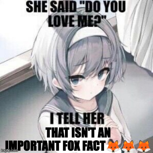 that isn't an important fox fact ??? | THAT ISN'T AN IMPORTANT FOX FACT🦊🦊🦊 | image tagged in she say do you love me i tell her | made w/ Imgflip meme maker