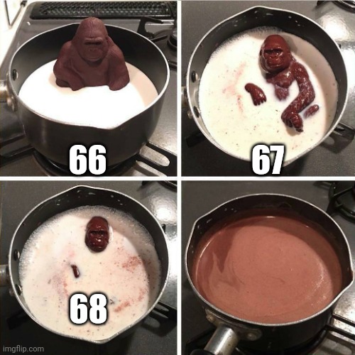 Meme #267 | 66; 67; 68 | image tagged in chocolate gorilla,69,memes,funny,gorilla,melting gorilla | made w/ Imgflip meme maker