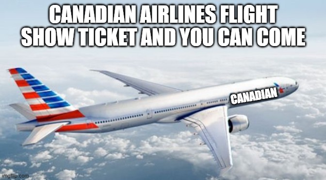 ... dont ask | CANADIAN AIRLINES FLIGHT SHOW TICKET AND YOU CAN COME; CANADIAN | image tagged in american airlines jet | made w/ Imgflip meme maker
