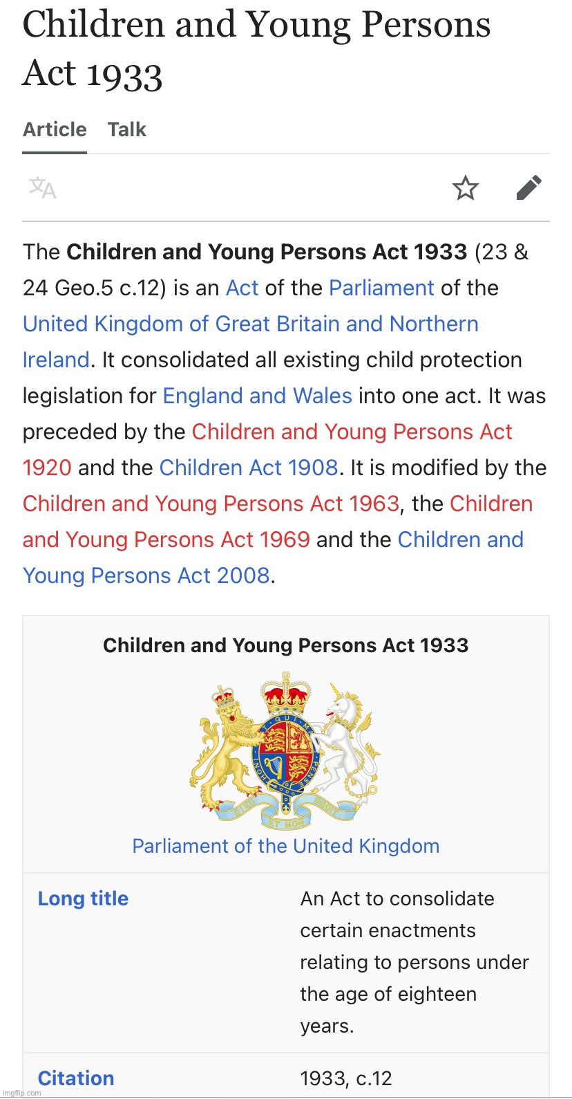 Children and Young Persons Act 1933 | image tagged in children and young persons act 1933 | made w/ Imgflip meme maker