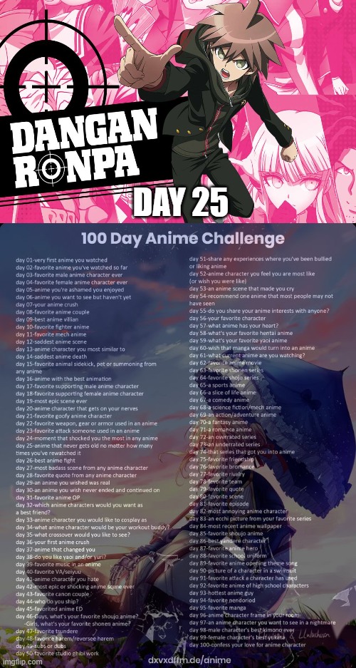 day 25 | DAY 25 | image tagged in 100 day anime challenge,danganronpa,anime | made w/ Imgflip meme maker
