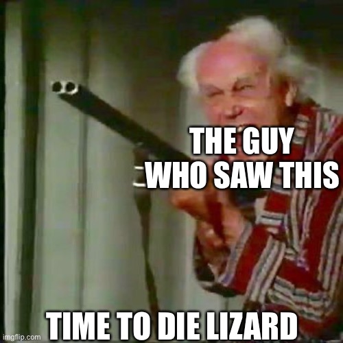 THE GUY WHO SAW THIS TIME TO DIE LIZARD | image tagged in old man with gun | made w/ Imgflip meme maker