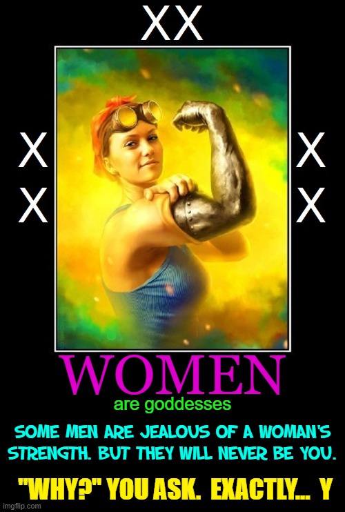 The Case of the Missing Chromosome | WOMEN; are goddesses; SOME MEN ARE JEALOUS OF A WOMAN'S STRENGTH. BUT THEY WILL NEVER BE YOU. "WHY?" YOU ASK.  EXACTLY...  Y | image tagged in vince vance,men vs women,memes,gender,chromosomes,difference between men and women | made w/ Imgflip meme maker