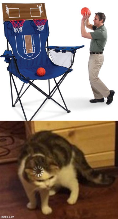 Meme #277 | image tagged in loading cat,basketball,chair,stupid,products,why | made w/ Imgflip meme maker