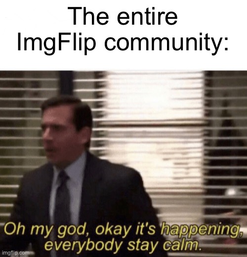 The entire ImgFlip community: | image tagged in oh my god okay it's happening everybody stay calm | made w/ Imgflip meme maker